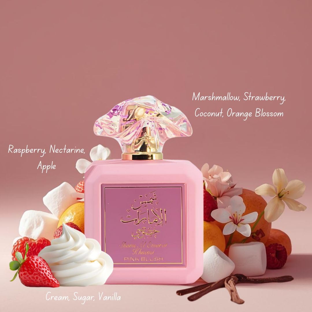 Ard al Zaafaran Pink Blush Shams Al Emarat Khususi, Marshmallow Blush Perfume For Women, Eau de Parfum - 100 ML (3.4 OZ) Romantic & Sweet Arabian Perfume - A Captivating Scent wrapped in Pink Bottle