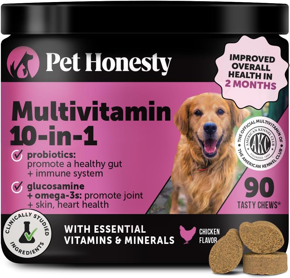 Multivitamin Dog Supplement, Glucosamine Chondroitin for Dogs, Probiotics, Omega Fish Oil, Dog Supplements & Vitamins, Vitamins for Skin and Coat Allergies (Chicken 90 ct)