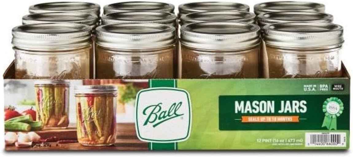 Ball Wide Mouth Glass Mason Jars with Lids and Bands, Used for Canning, Pickling, Juice, Jam, Jelly, Quart Size 32 Ounce (Pack of 2)