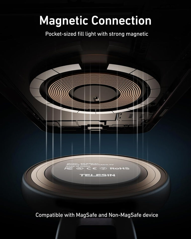 Magnetic Selfie Ring Light with Makeup Mirror – 360° Rotating Fill Light for iPhone MagSafe & Android, CRI97 Professional Photography Light for TikTok and Video Calls