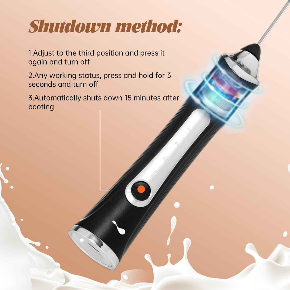 Rechargeable Handheld Milk Frother, 3-Speed, Electric Coffee Frother with 2 Whisk Heads, Stand, and USB Charging