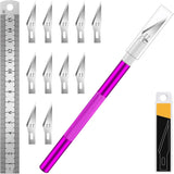 DIYSELF Craft Knife with 10 Extra #11 Blades, Precision Hobby Knife Set with Steel Ruler, Exacto Knife for Crafting, Polymer Clay, Pottery, Paper, Vinyl, Stencil & Model Making (PLrple)
