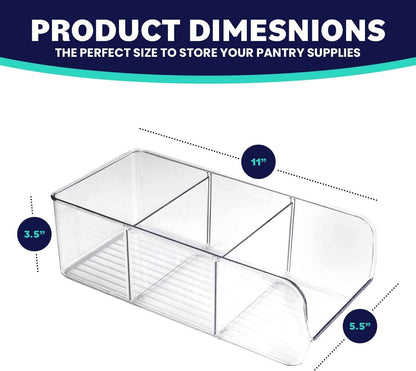 ELTOW 4-Pack Snack Organizer, 3-Compartment Plastic Bins with Removable Dividers, Chip & Food Storage for Pantry, Spices, Fridge, and Cabinet