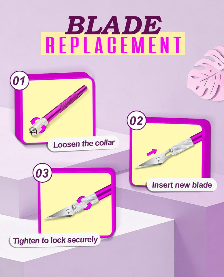 DIYSELF Craft Knife with 10 Extra #11 Blades, Precision Hobby Knife Set with Steel Ruler, Exacto Knife for Crafting, Polymer Clay, Pottery, Paper, Vinyl, Stencil & Model Making (PLrple)