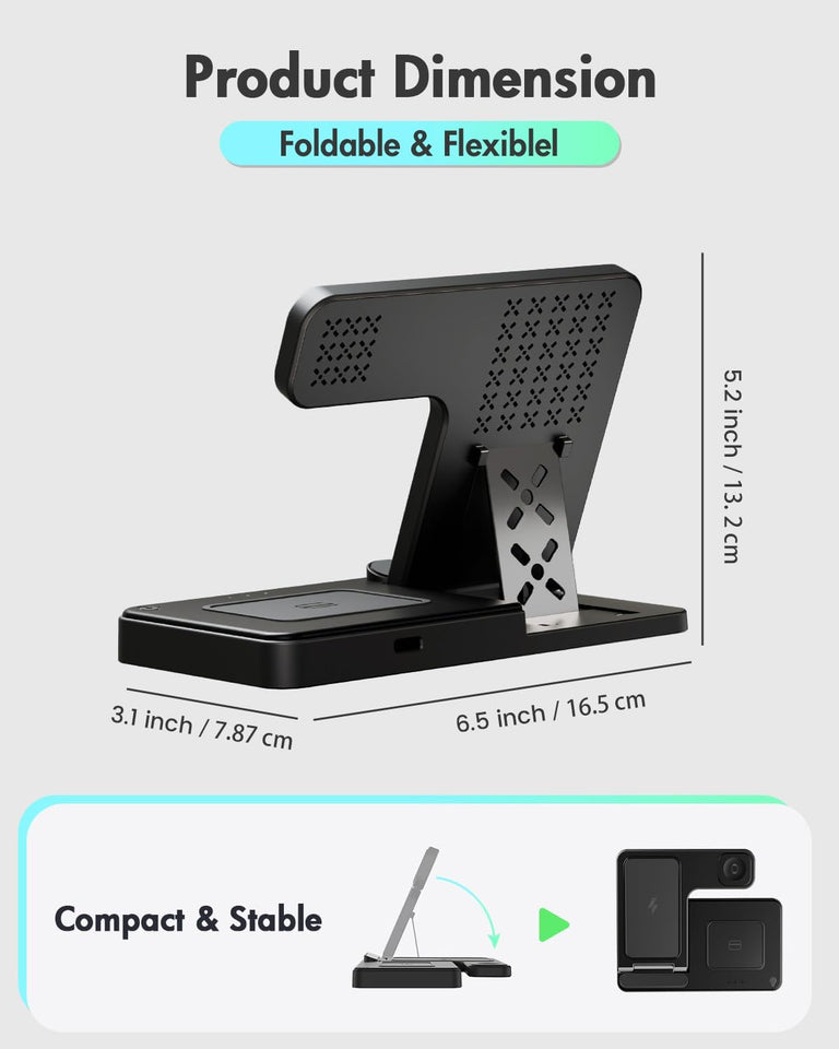 Wireless Charger iPhone Charging Station: 3 in 1 Charger Stand Multiple Devices for Apple - iPhone 16e 16 15 14 Pro Max 13 12 11 - Watch 10 9 8 7 6 5 4 3 2 SE and Ultra Series - Airpods 4 3 2 Pro - PureLivingMart