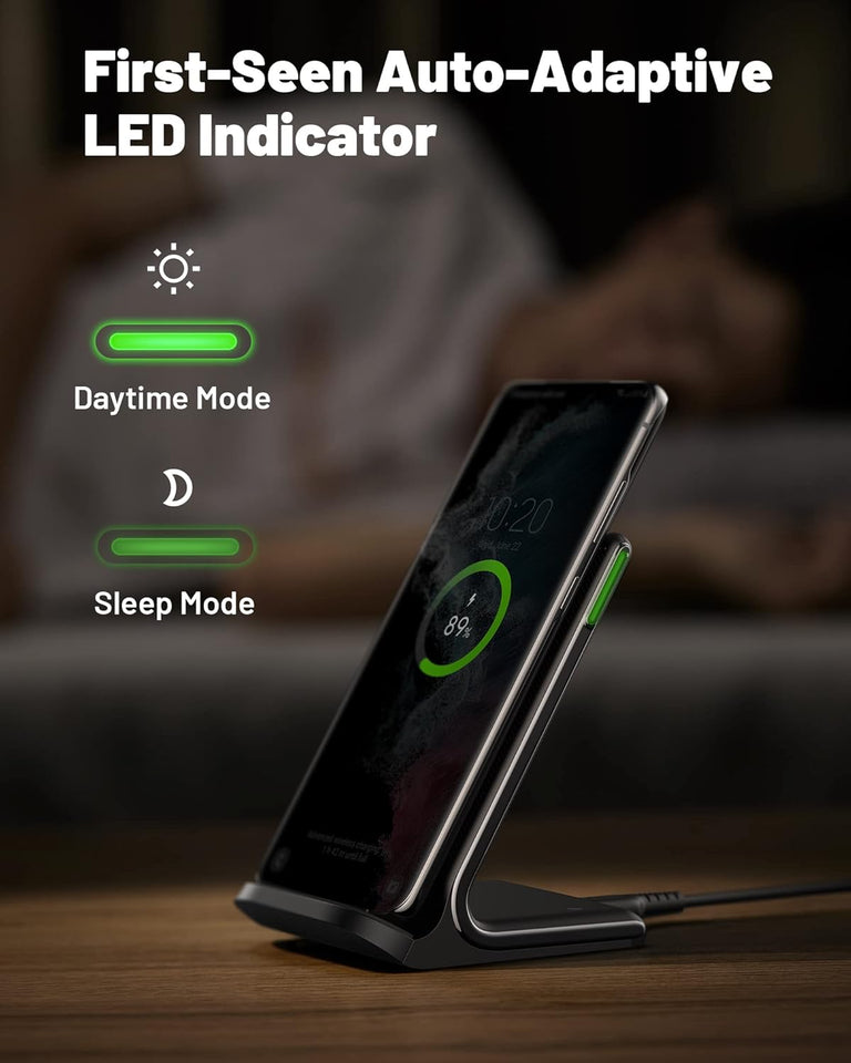 INIU Wireless Charger, 15W Fast Qi Certified Wireless Charging Station with Sleep-Friendly Adaptive Light Compatible with iPhone 16 15 14 13 Pro XS 8 Plus Samsung Galaxy S25 S24 S23 Note 20 Google etc - PureLivingMart