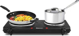 Elite Gourmet EDB-302BF Countertop Double Cast Iron Burner, 1500 Watts Electric Hot Plate, Temperature Controls, Power Indicator Lights, Easy to Clean, Black