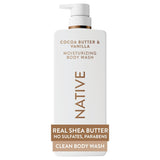 Native Moisturizing Body Wash, Cocoa Butter & Vanilla, 24-Hour Hydration for Dry Skin, Made with Real Shea Butter, Sulfate & Paraben Free, 22 oz
