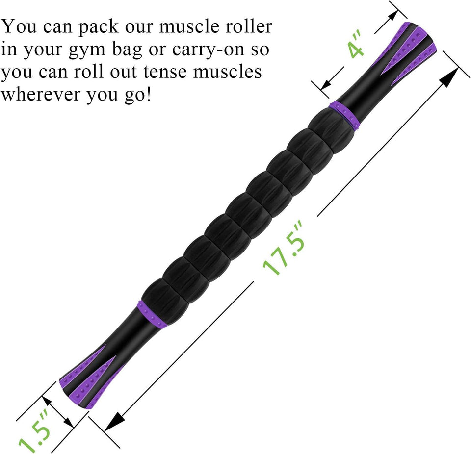 Muscle Roller Massage Roller Stick- Deep Tissue Fascia Blaster for Myofascial Pain Relief, Lymphatic Drainage & Body Sculpting, Handheld Physical Therapy & Recovery Tool (PLrple Black-18 inch)