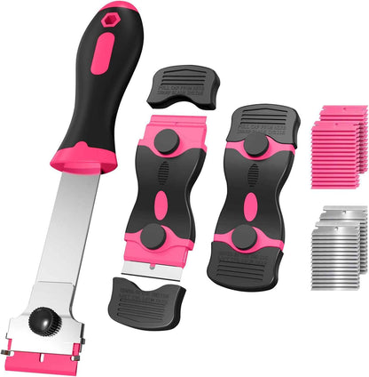 3 Pack Razor Blade Scraper Set with 60 Blades, Multi-Purpose Tool for Glass, Cooktop, Sticker Removal, Paint & Gum Cleaning