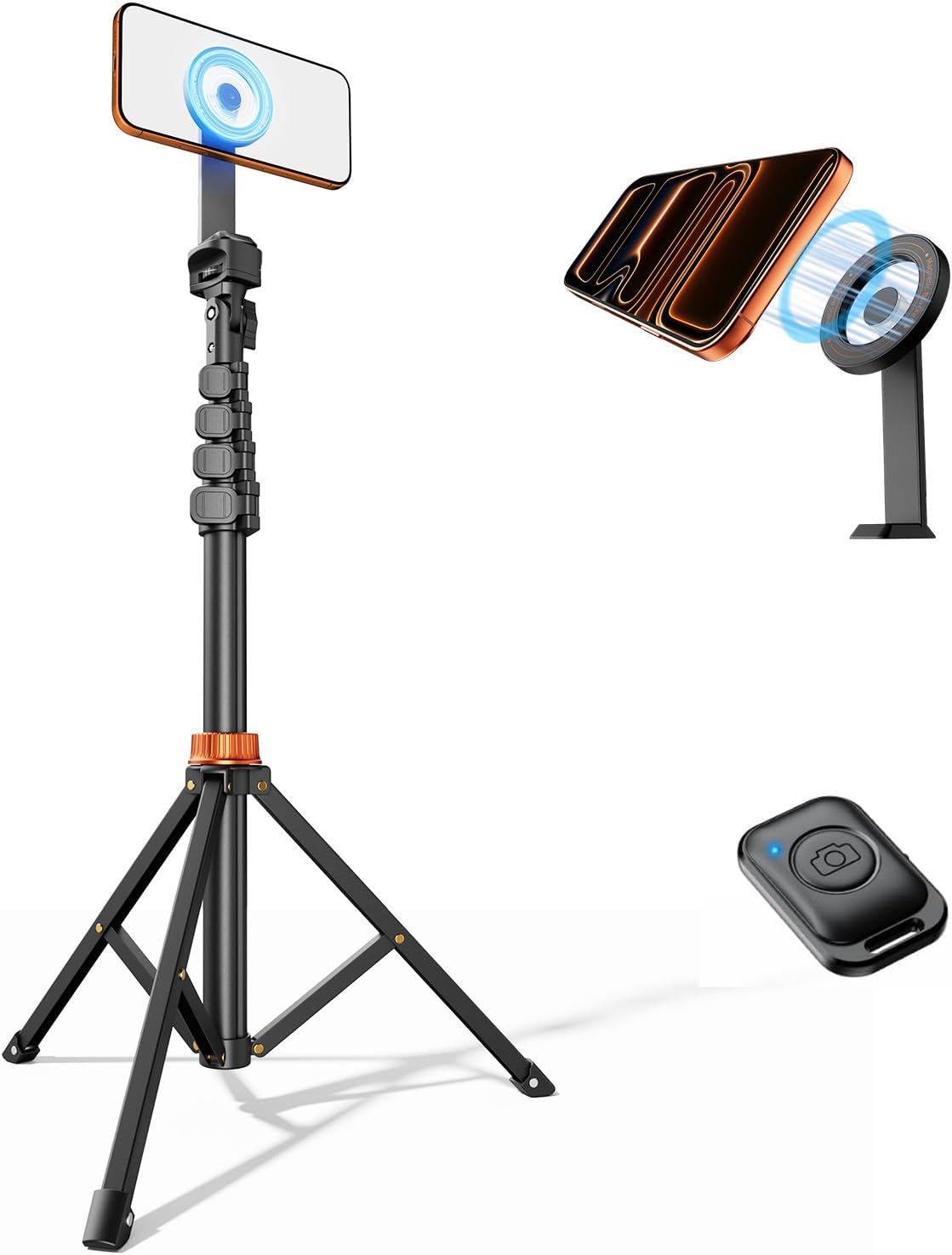 VIMOSE Phone Tripod, Tripod for iPhone with Remote & Strong Magnetic Holder for Magsafe, Stable Cell Phone Tripod for Video Recording, Essential Tripod & Monopod Accessories for iPhone/Android (66")