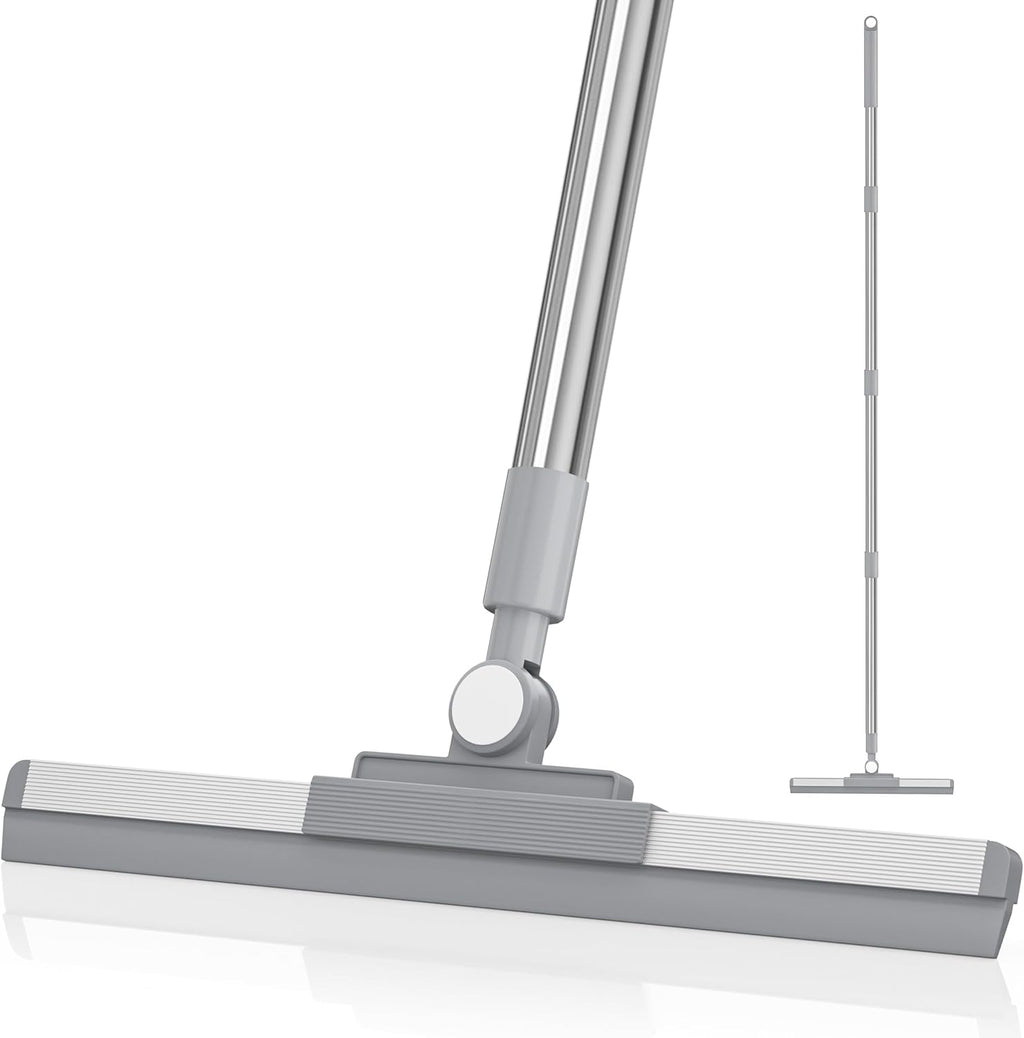 180° Rotating Floor Squeegee with 52'' Long Handle for Floor, Window, and Bathroom Cleaning (White)