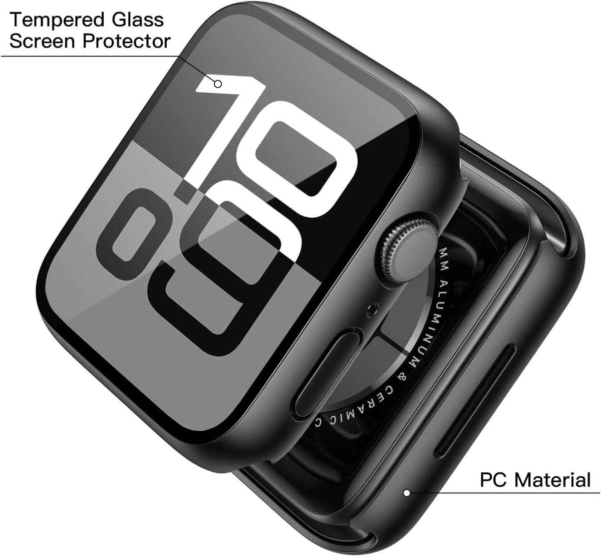 Misxi 2 Pack Tempered Glass Case Compatible for Apple Watch Series 11 (2025) Series 10 46mm, Screen Protector Cover for iWatch, Black