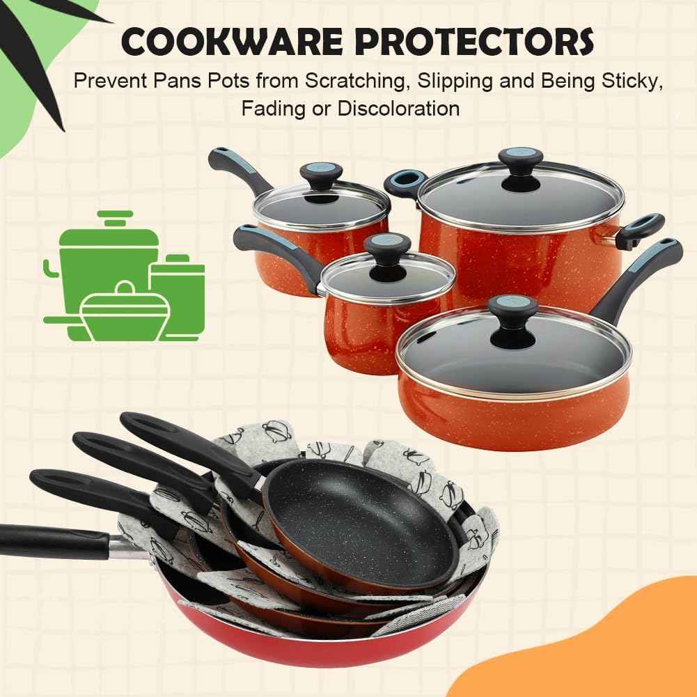 BOYAN Pot and Pan Protectors, Set of 12 and 3 Different Size, Cookware Protector Set/Felt Pots and Pans Divider Separator Pads Anti-Slip to Avoid Scratching or Marring When Stacking