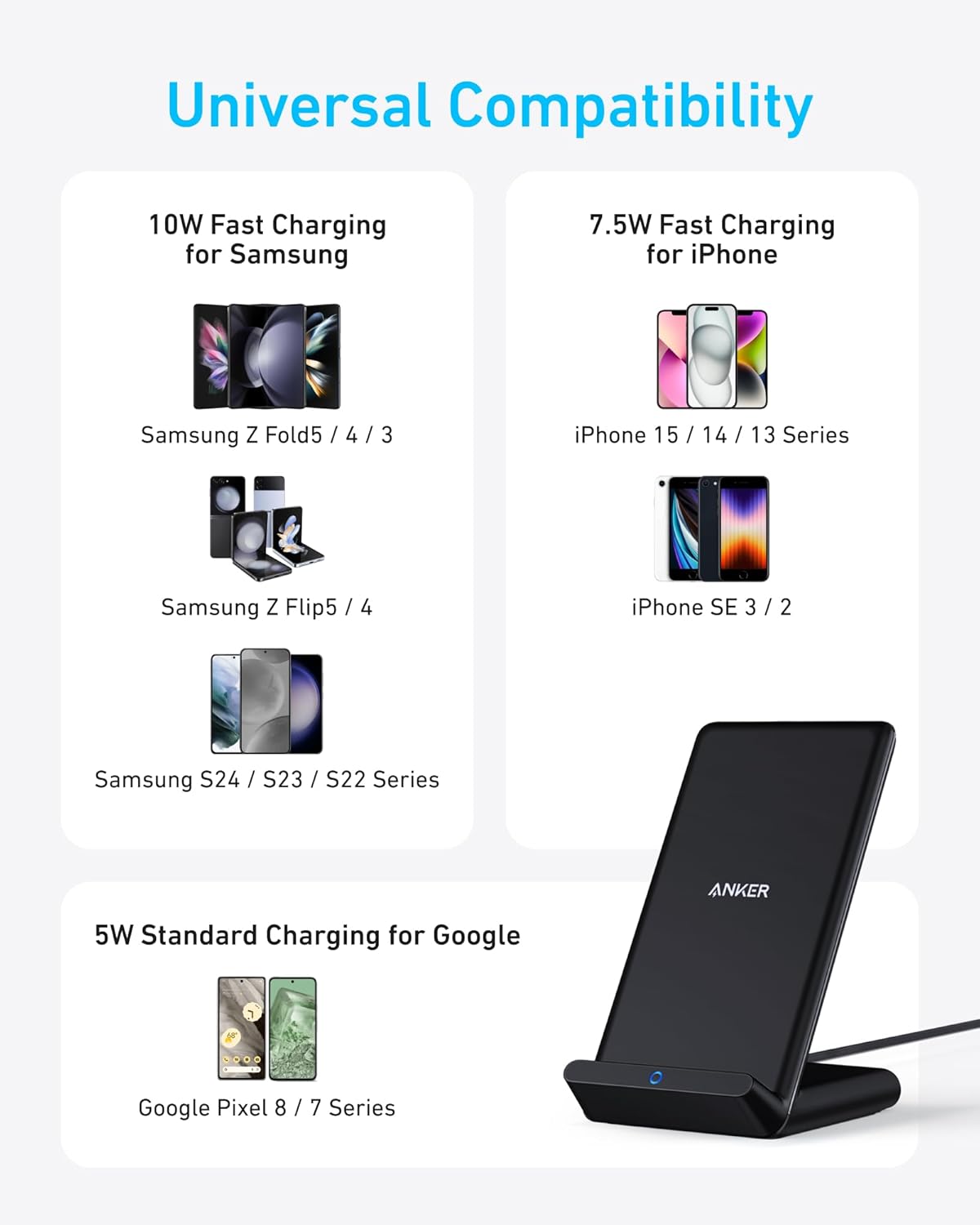 anker 313 wireless charger stand qi-certified fast charging for iphone and galaxy