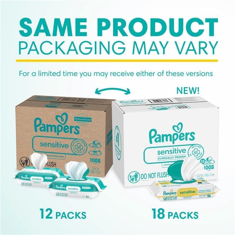 Sensitive Baby Wipes Bulk Pack – 1008 Count Water-Based Unscented Fragrance-Free Wet Wipes with Flip-Top Dispenser for Delicate Skin Support