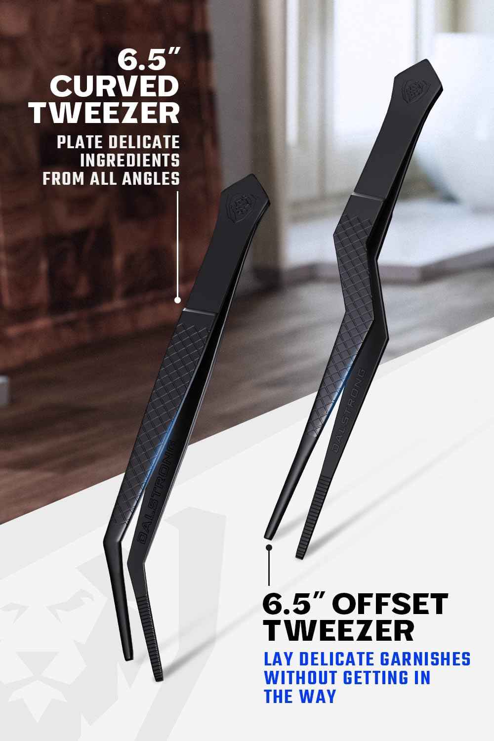Dalstrong Professional Food Tweezers-Giftable 4pc Set-6.5"-High-Precision Tweezer Tongs-Black Titanium Coating-Plating, Multi-use-304 Stainless Steel-Culinary Fine Use-Metal Kitchen Tongs