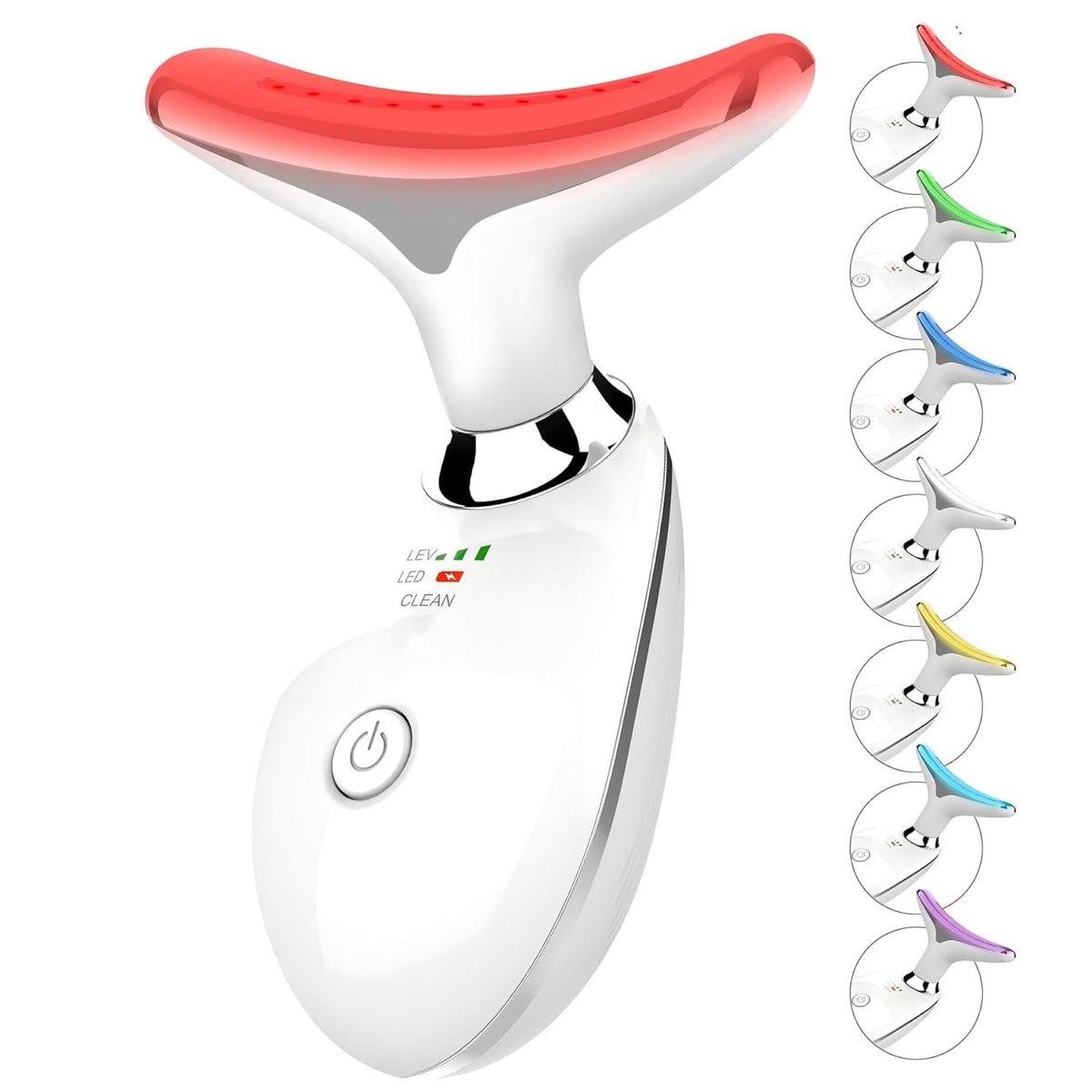 7 Color Face and Neck Massager Light Therapy, Red Light Based Facial Massager for Skin Care, Smoothing, Firming (White)