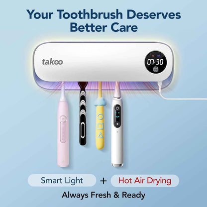 Takoo Toothbrush Cleaner, 4 Slots Wall Mounted Toothbrush Holder for Bathroom, Smart Hot Air Drying Technology, Rechargeable Smart Home Gadget