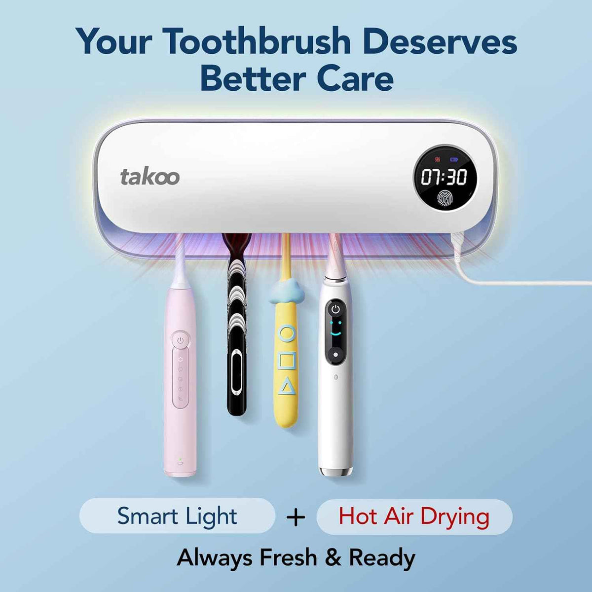 takoo 4 slots wall mounted toothbrush holder with smart hot air drying technology rechargeable smart gadget