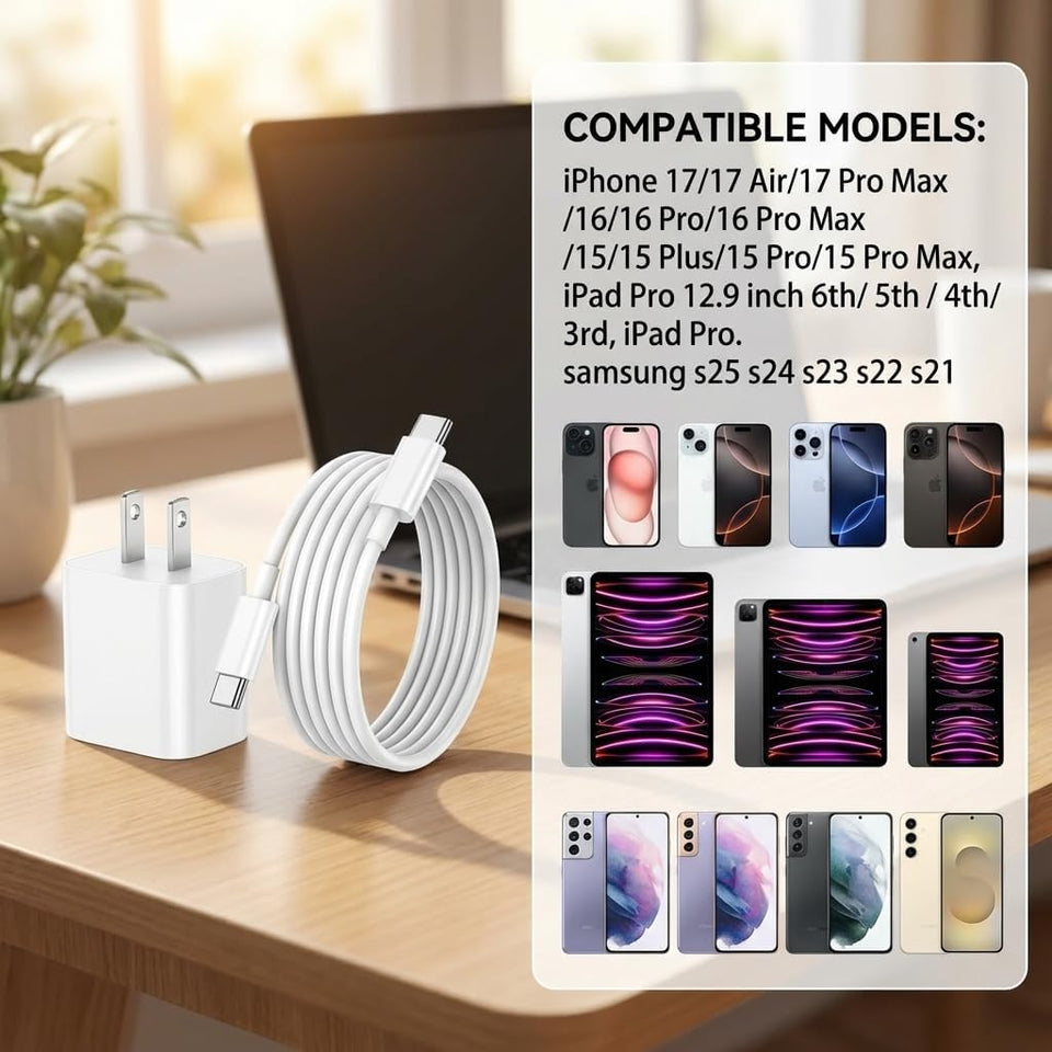 iPhone 17 16 15 Charger Fast Charging,2Pack 20W Apple iPad USB C Wall Chrager Block with 6FT USB C to C Cable for iPhone 17/Pro/Pro Max/17 Air/ 16/16 Pro/16 Pro Max/15/Plus/Pro/Pro Max