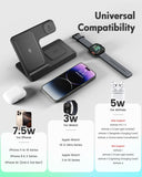 Wireless Charger iPhone Charging Station: 3 in 1 Charger Stand Multiple Devices for Apple - iPhone 16e 16 15 14 Pro Max 13 12 11 - Watch 10 9 8 7 6 5 4 3 2 SE and Ultra Series - Airpods 4 3 2 Pro - PureLivingMart