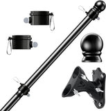 PHITRIC Flag Pole Kit, Tangle Free Spinning Stainless Steel Rustproof Flagpole for 3x5 Sports Fan Outdoor Flags for Outside House (Black, 5FT, with Bracket)