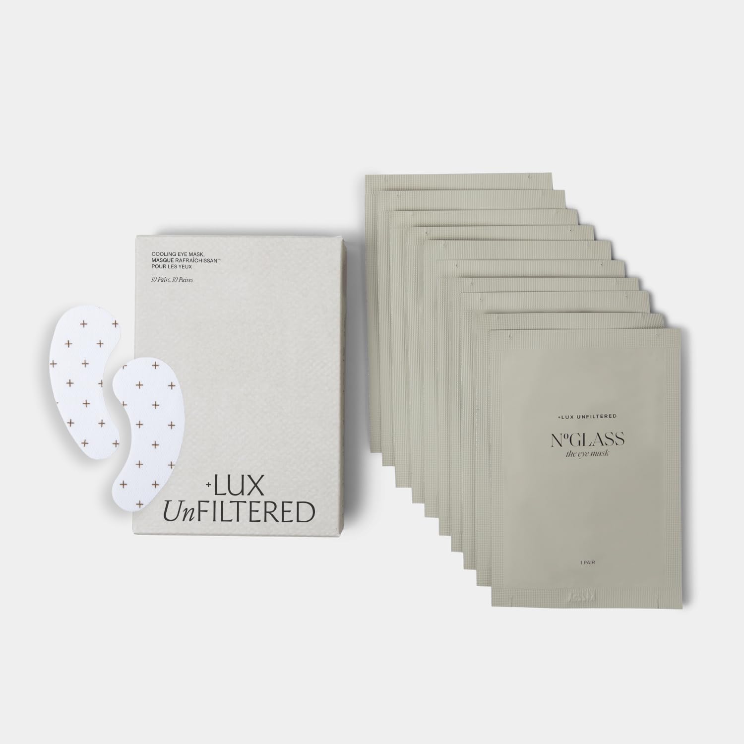 '+ Lux Unfiltered Cooling Under Eye Patches - Anti-Slip Caffeine Infused Korean Eye Mask - Reduces Puffiness, Brightens, & Hydrates Skin - Fragrance Free, Vegan, & Cruelty Free - 10 Count