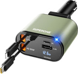 ‹ېUpgraded‹ÛÔ SUPERONE Retractable Car Charger 4 in 1, Fast Car Phone Charger with Cord 2.6ft, USB C and Apple Car Adapter, Compatible with iPhone 17 16 15/15 Pro Max/14/13/12/11, Galaxy, Pixel - PureLivingMart
