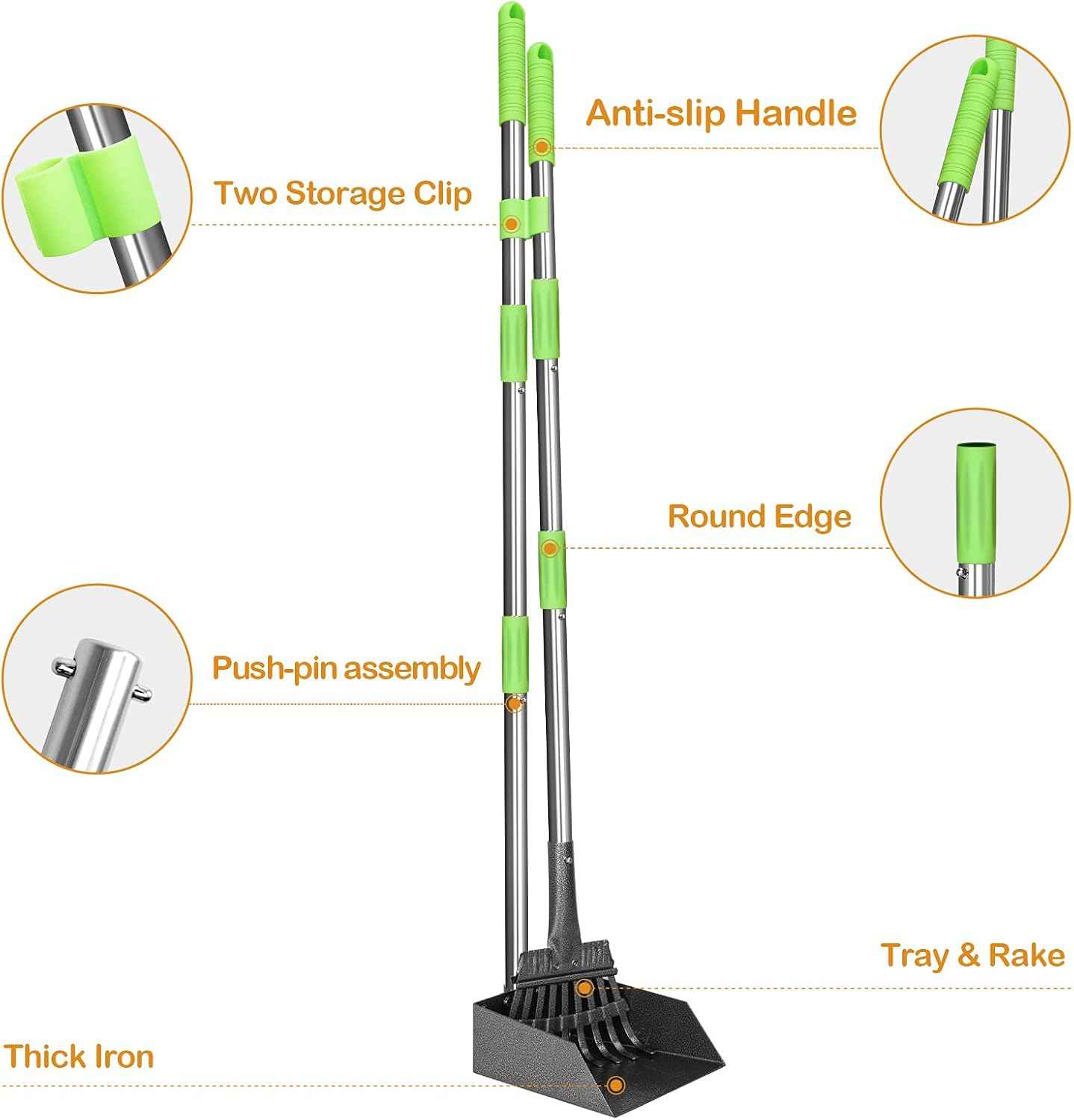 TOOGE Pooper Scooper, Dog Pooper Scooper Long Handle Stainless Metal Tray and Rake for Medium Small Dogs Heavy Duty Pet Supplies to Use for Grass, Dirt or Gravel
