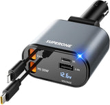 ‹ېUpgraded‹ÛÔ SUPERONE Retractable Car Charger 4 in 1, Fast Car Phone Charger with Cord 2.6ft, USB C and Apple Car Adapter, Compatible with iPhone 17 16 15/15 Pro Max/14/13/12/11, Galaxy, Pixel - PureLivingMart