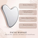 Nuanchu Stainless Steel Gua Sha Facial Tools Metal Guasha Tool for Face Body Jawline Shaper, Double Chin Reducer, Puffiness Reducing, Lymphatic Drainage Massager Skin Care Gift with Pouch(Silver)