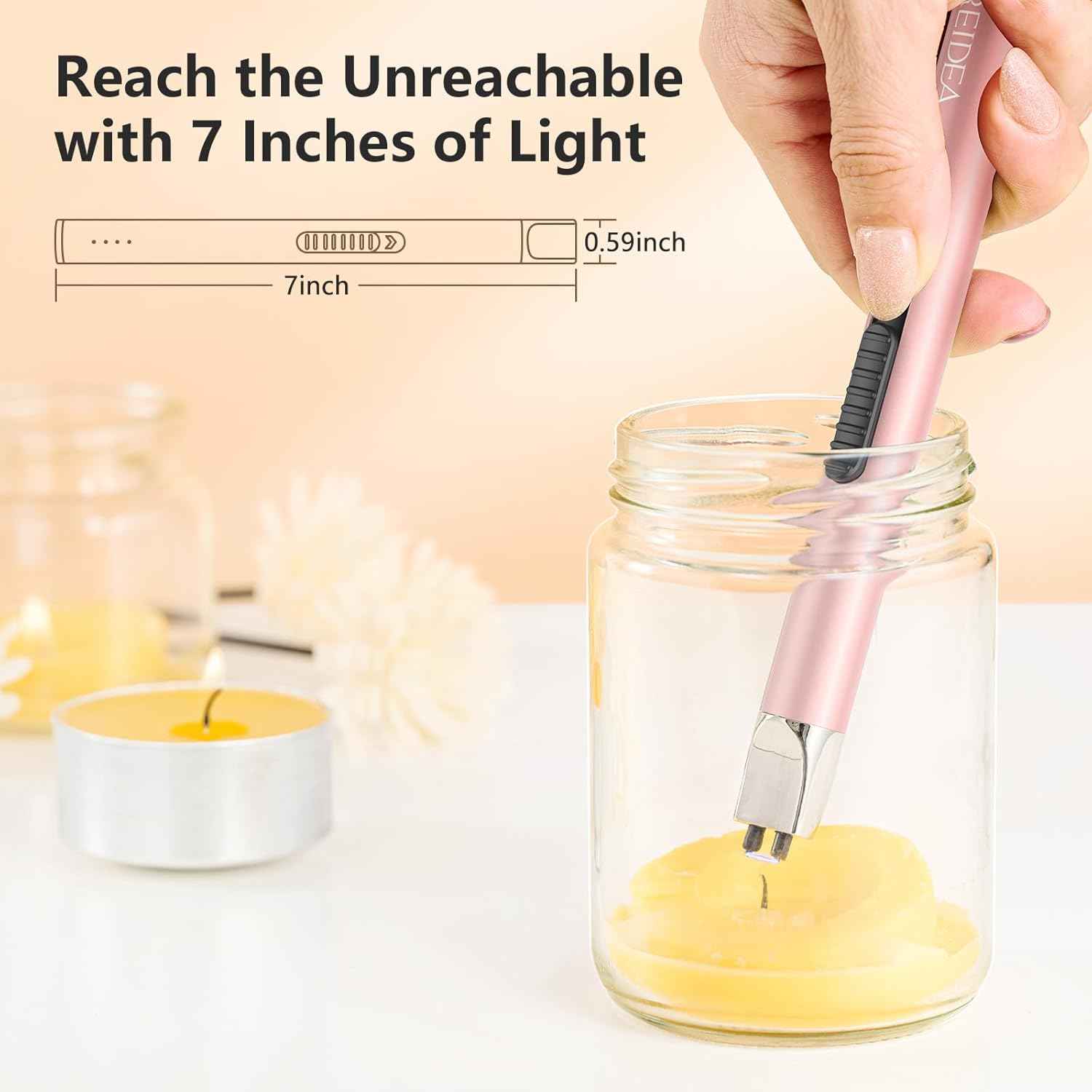 REIDEA Candle Lighter Long USB Rechargeable Arc Windproof Flameless with Safety Switch Buttom for Home Kitchen BBQ Camping Stove