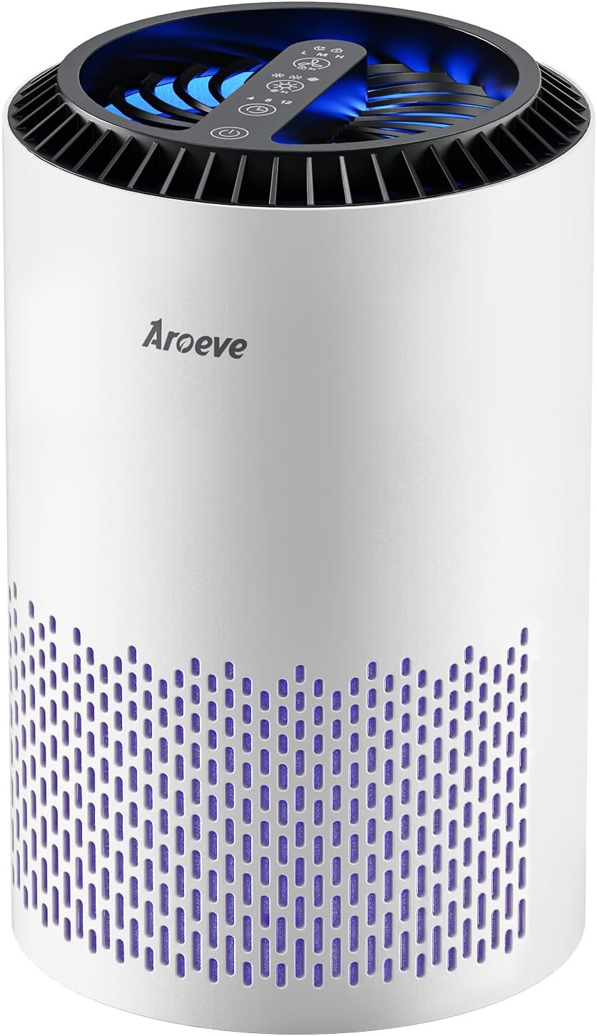 AROEVE Air Purifiers for Bedroom Home, Air Purifier For Smoke Pollen Dander Hair Smell Air Cleaner with Sleep Mode Speed Control For Bedroom Office, MK01- White(Available for California)