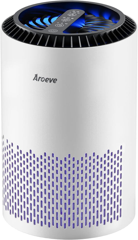 AROEVE Air Purifiers for Bedroom Home, Air Purifier For Smoke Pollen Dander Hair Smell Air Cleaner with Sleep Mode Speed Control For Bedroom Office, MK01- White(Available for California)