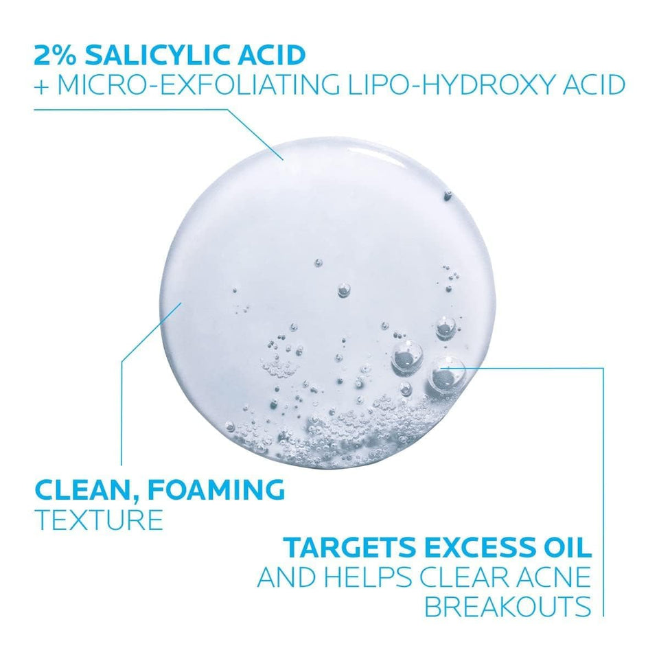 La Roche-Posay Effaclar Medicated Gel Cleanser, 2% Salicylic Acid Cleanser + LHA + Glycerin, Foaming Acne Face Wash, Helps Clear & Prevent Acne Breakouts, Oil Free, Targets Excess Oil