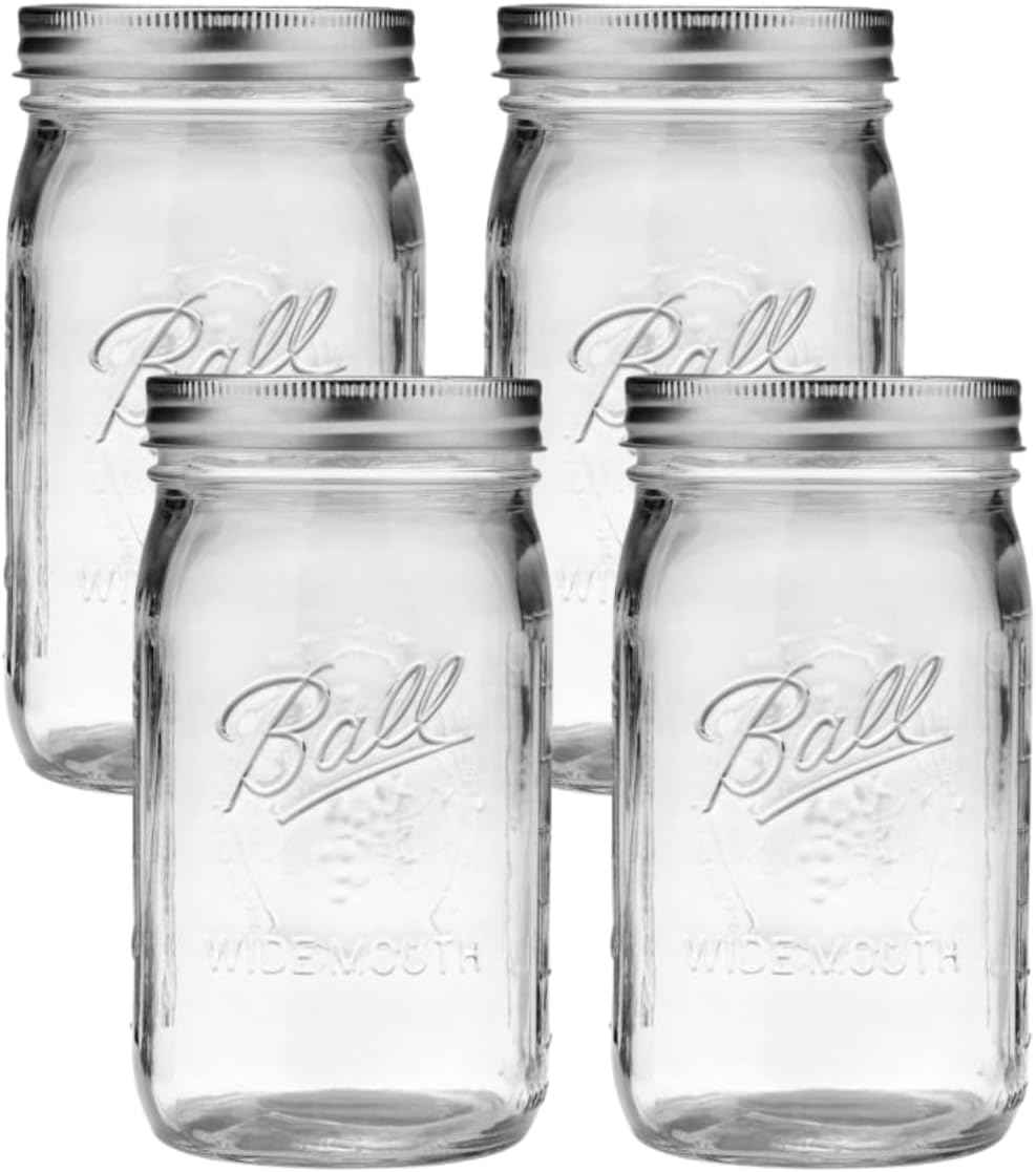 Ball Wide Mouth Glass Mason Jars with Lids and Bands, Used for Canning, Pickling, Juice, Jam, Jelly, Quart Size 32 Ounce (Pack of 2)