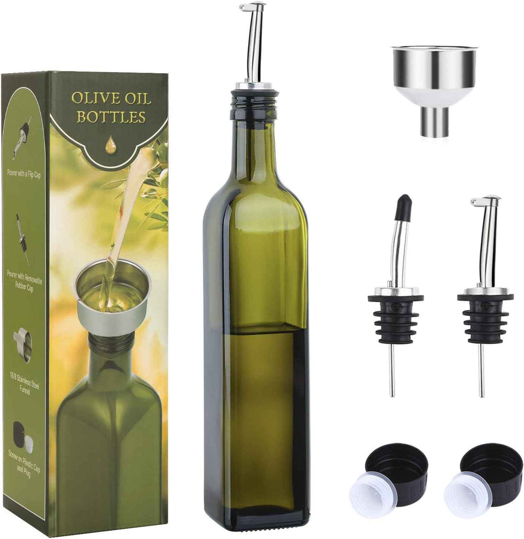 Aozita 17oz glass olive oil bottle dispenser with pourers and funnel for kitchen use