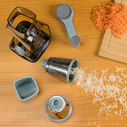 KEOUKE Rotary Cheese Grater Hand Crank Transparent - Shredder Slicer Grinder 3 Stainless Steel Blades, Stable Suction, Labor-Saving Handle, Safe Kitchen Tool for Cheese, Vegetable, Nuts, Chocolate