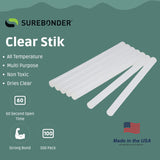 Surebonder DT-100 Mini Size Hot Glue Sticks for Glue Guns 0.27 in. Diameter, 4 in. Length - All PLrpose, All Temperature - Great for DIY, Arts, and Crafting - 100 Pack, Clear