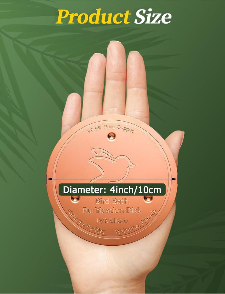 Mellbree Bird Bath Copper Disk, 0.6mm Reinforced 99.99% PLre Copper Cleaning Disk for Physical Safe Clean Water All-Season, Universal Fit for Outdoor Birdbaths, Bowl, Bird Bath Solar