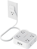 TESSAN Surge Protector Power Strip, 5 Ft Flat Plug Extension Cord with 3 USB (1 USB C) 8 Outlets, 1250W, 900J Protection, 3 Sided Outlet Extender with Power Switch for Office, Dorm Room, Grey