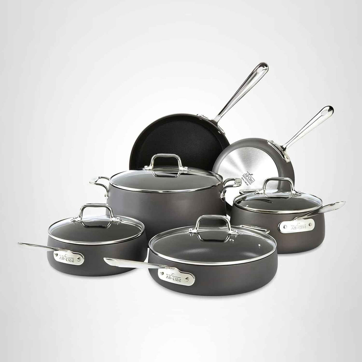 All-Clad HA1 Hard Anodized Non Stick Fry Pan Set 2 Piece, 8, 10 Inch, Induction, Oven Broiler Safe 500F, Pots and Pans Set, Kitchen Frying Pans, Skillets, Premium Cookware, Home, Dishwasher Safe Black
