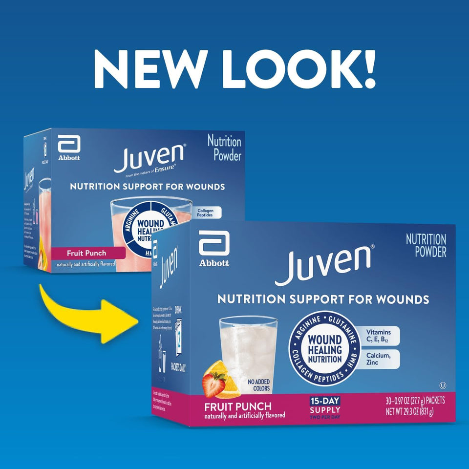 Juven Therapeutic Nutrition Drink Powder Including Collagen Peptides, Amino Acids, and HMB For Wound Healing Support, Fruit PLnch, 30 Packets