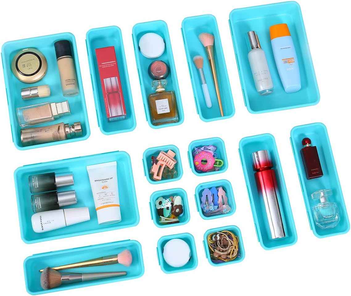 15 PCS Interlocking Desk Drawer Organizer Separator for Office,Bathroom,Kitchen,Makeup（Black）