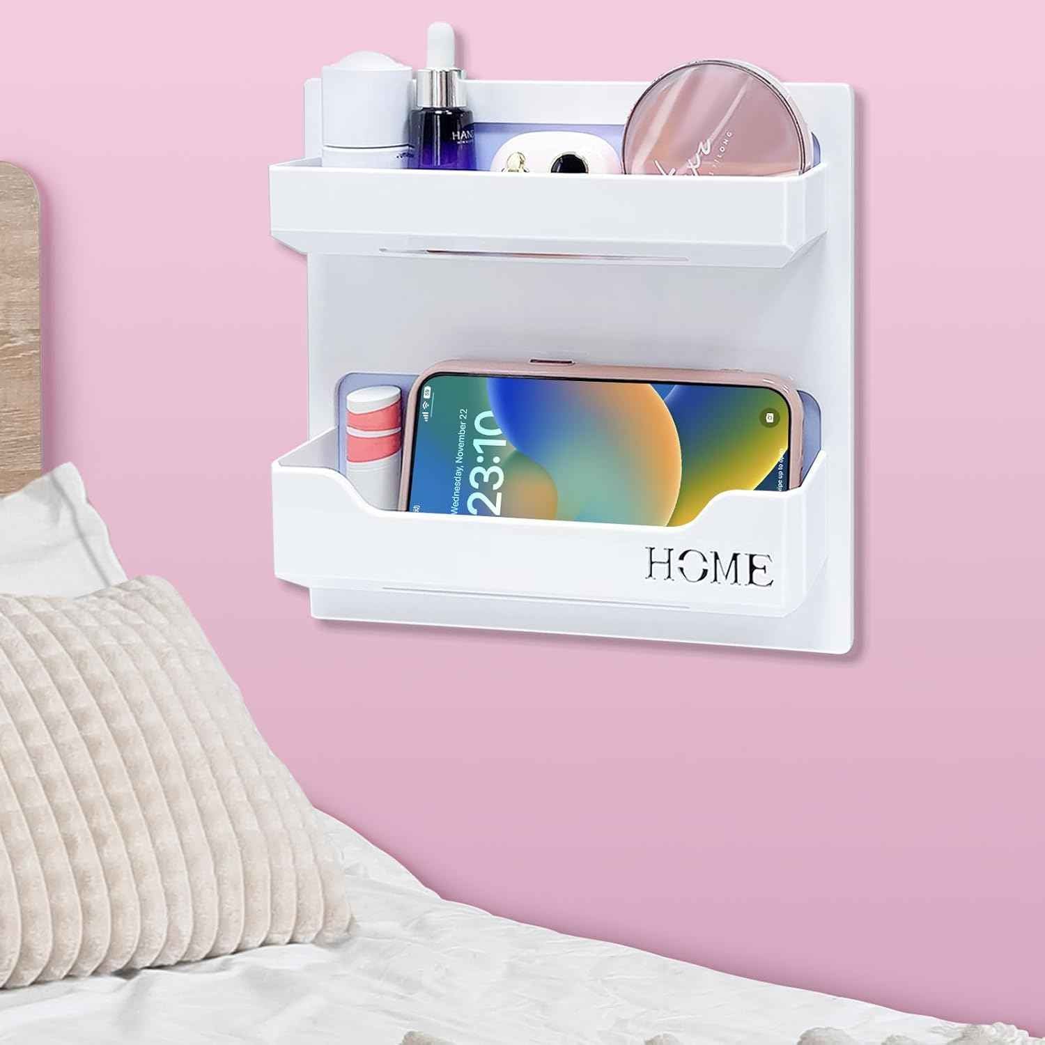 Bedside Shelf Accessories Organizer, Wall Mount Self Stick On, Cute Room Decor Aesthetic, Girls Room Decor, Cool Stuff for Bedroom Storage and Organization