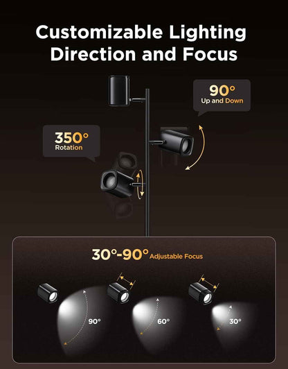 govee tree floor lamp with luminblend technology, 3 rotatable lights, standing lamp with 64 dynamic scenes, matter compatible