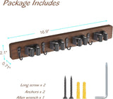 Mop and Broom Holder Wall Mount - Rustic Wood Broom Mop Hanger - Wall Mounted Garden Tool Rack Organizer for Closet Garage Laundry Room Kitchen Decor With 4 Slots & 4 Hooks - PureLivingMart