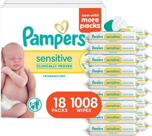 Sensitive Baby Wipes Bulk Pack – 1008 Count Water-Based Unscented Fragrance-Free Wet Wipes with Flip-Top Dispenser for Delicate Skin Support