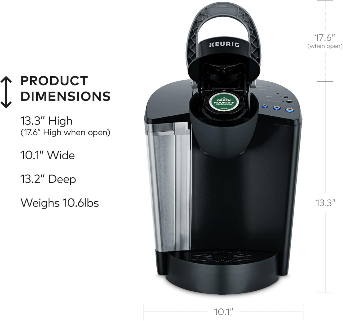 Keurig K-Classic Single Serve K-Cup Pod Coffee Maker, with 3 Brew Sizes, 48oz Removable Reservoir, Black